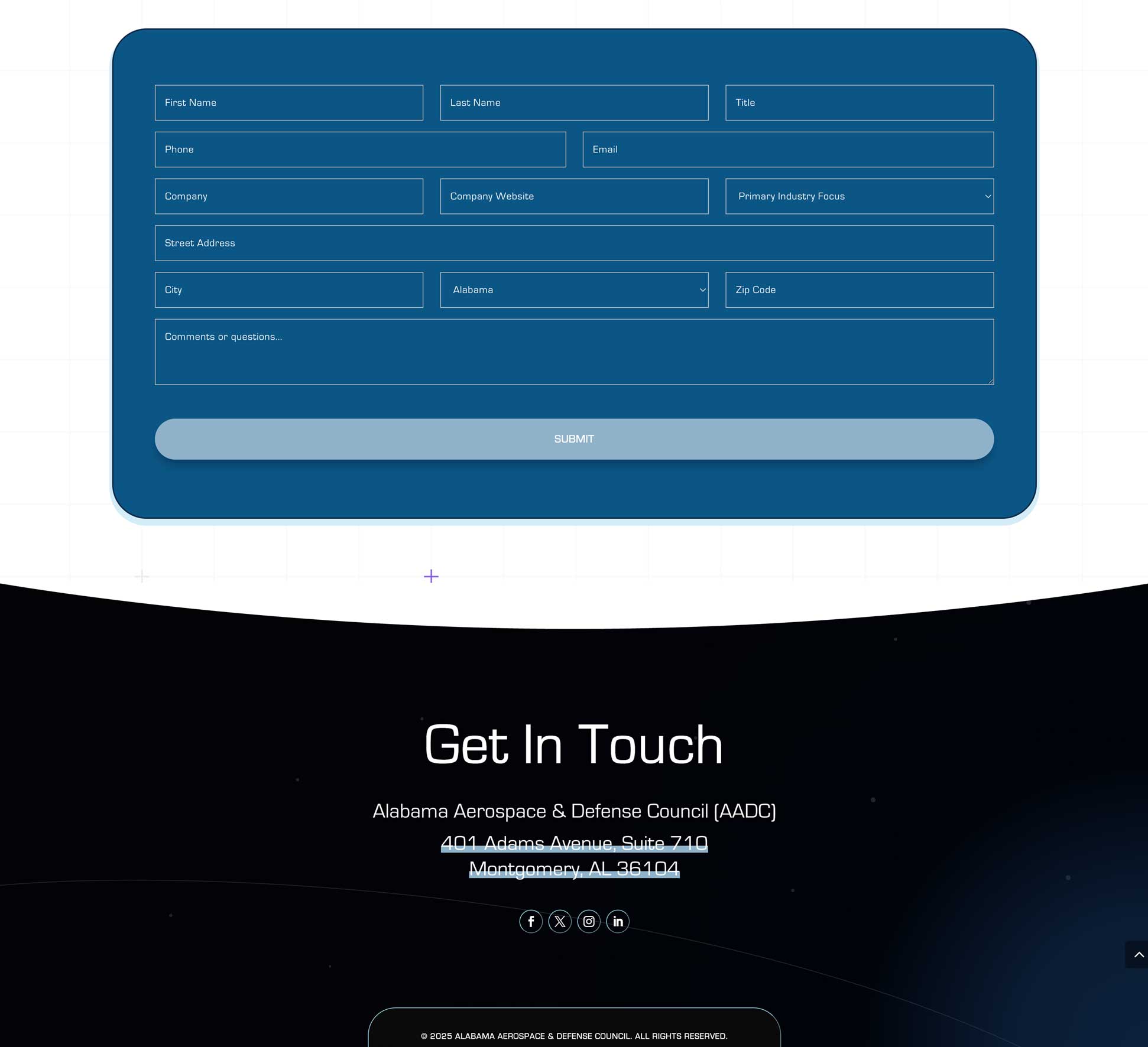 Screenshot of the contact page layout for the AADC Website by CRFTD Development & Consulting in Kentucky