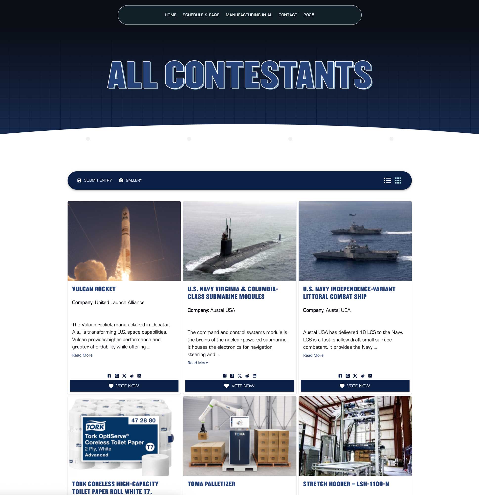 Screenshot of contestants popular vote on the Manufacturing Madness Website by CRFTD Development & Consulting in Kentucky