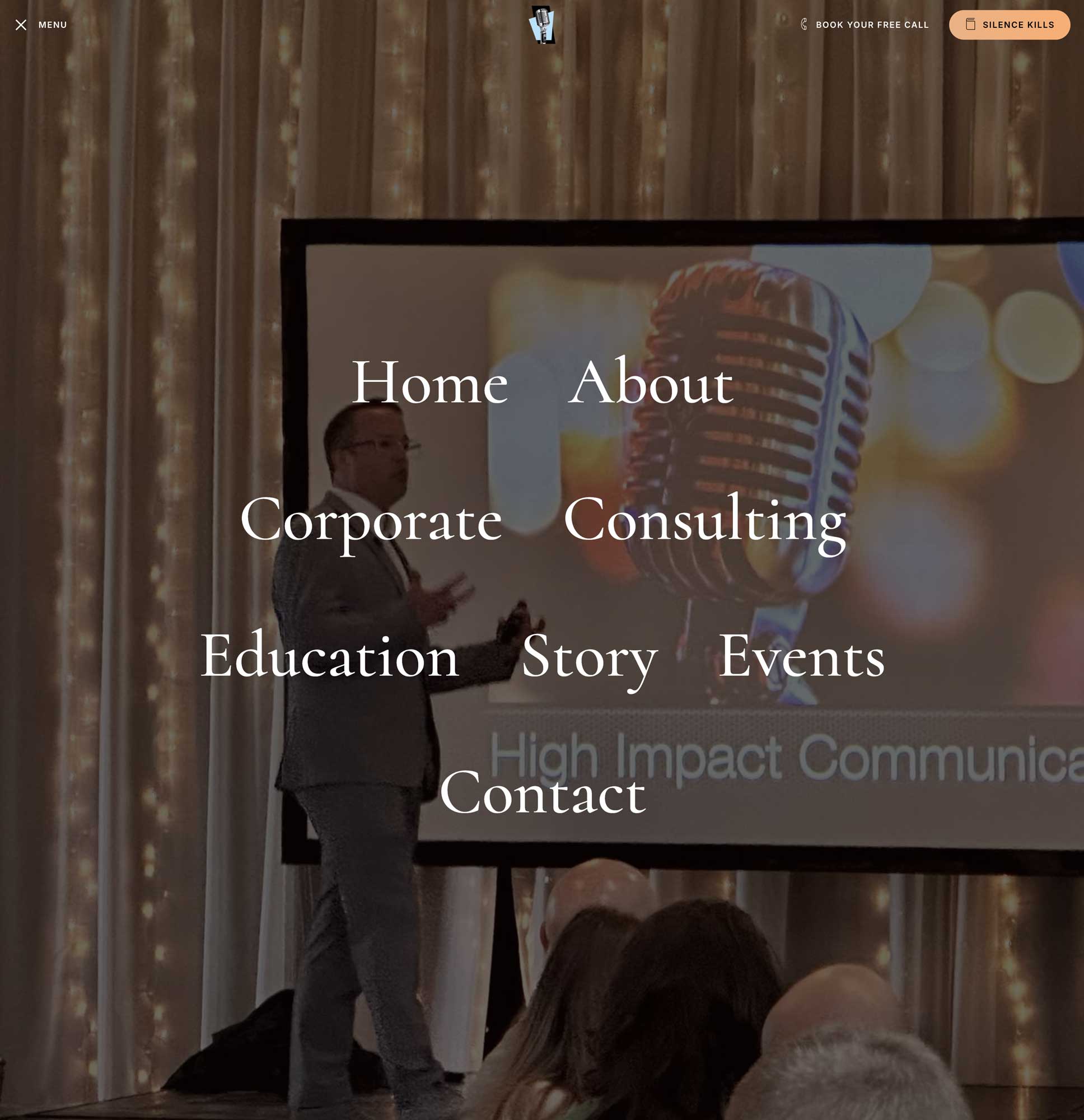 Screenshot of Full Screen Menu from Scott Harvey's Website by CRFTD Development & Consulting in Kentucky